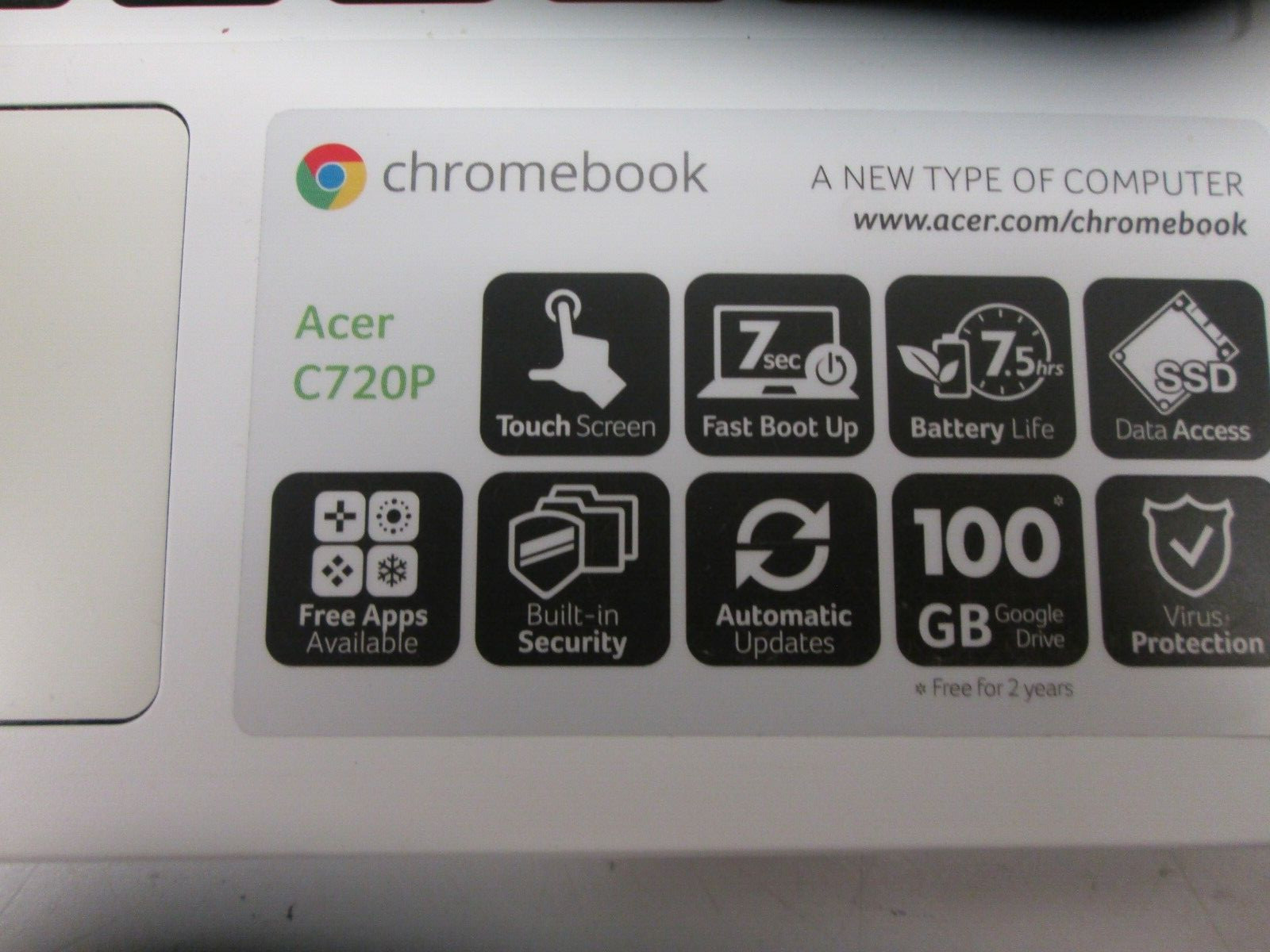 ACER CHROMEBOOK C720P TOUCHSCREEN ZHN UNTESTED