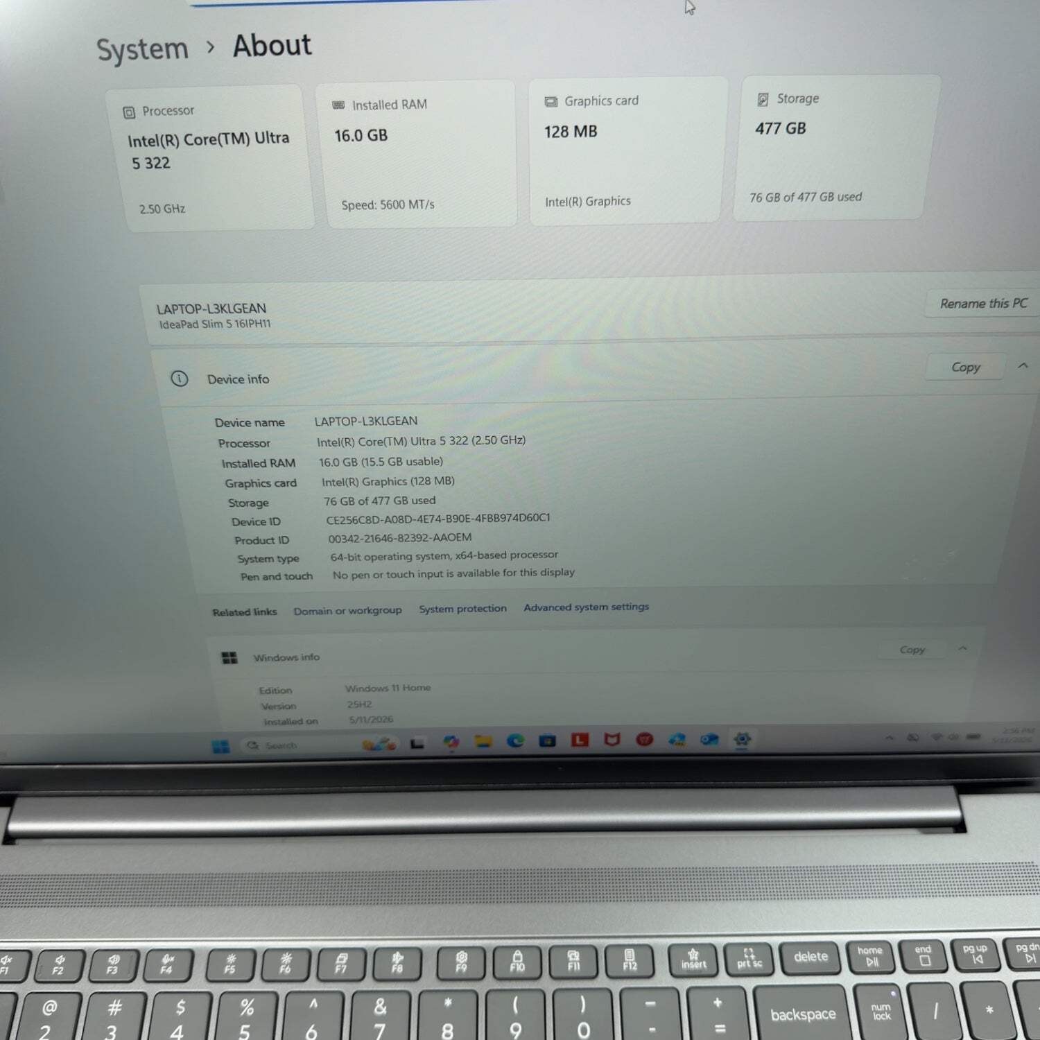 Lenovo IdeaPad Slim 5 16IPH11 16″ Core Ultra 5 322 2.5GHz 16GB RAM 512GB SSD
