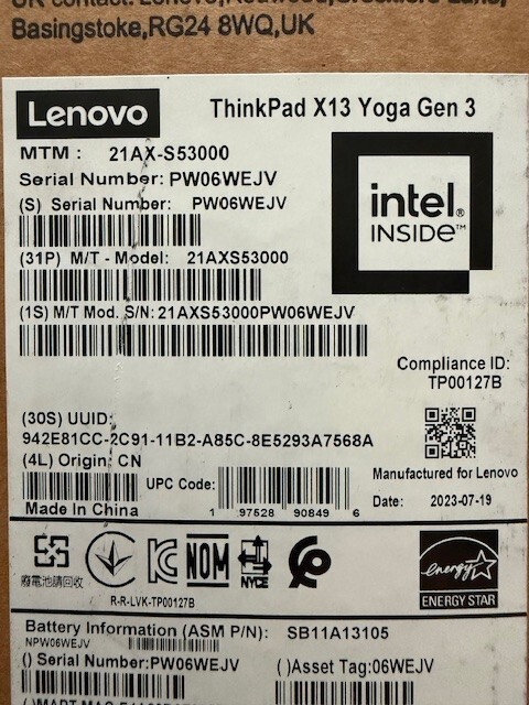 Lenovo ThinkPad X13 Yoga Gen 3, Intel i7 12Gen 16GB RAM, 512GB SSD, Win 11 Pro