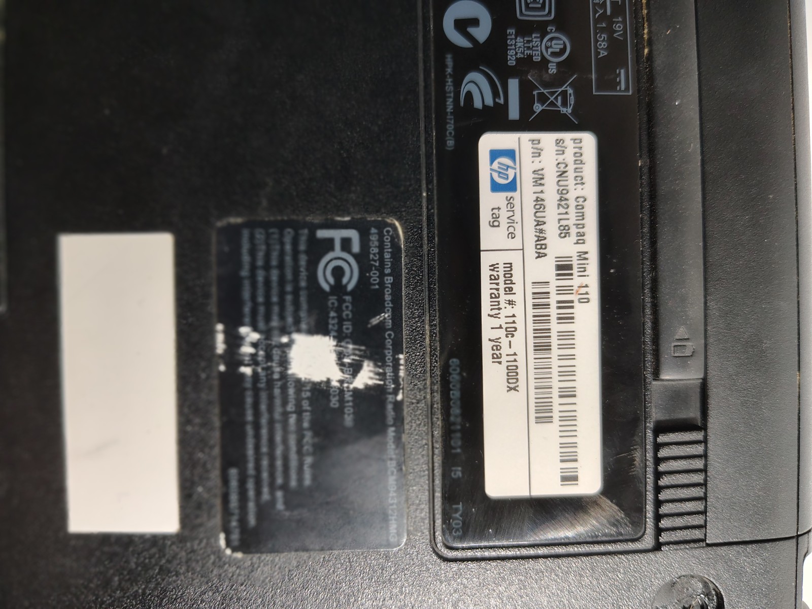 HP Compaq Mini 110 Intel Atom N270 1.6GHz 1gb RAM Model# 110c-1100DX Not Tested