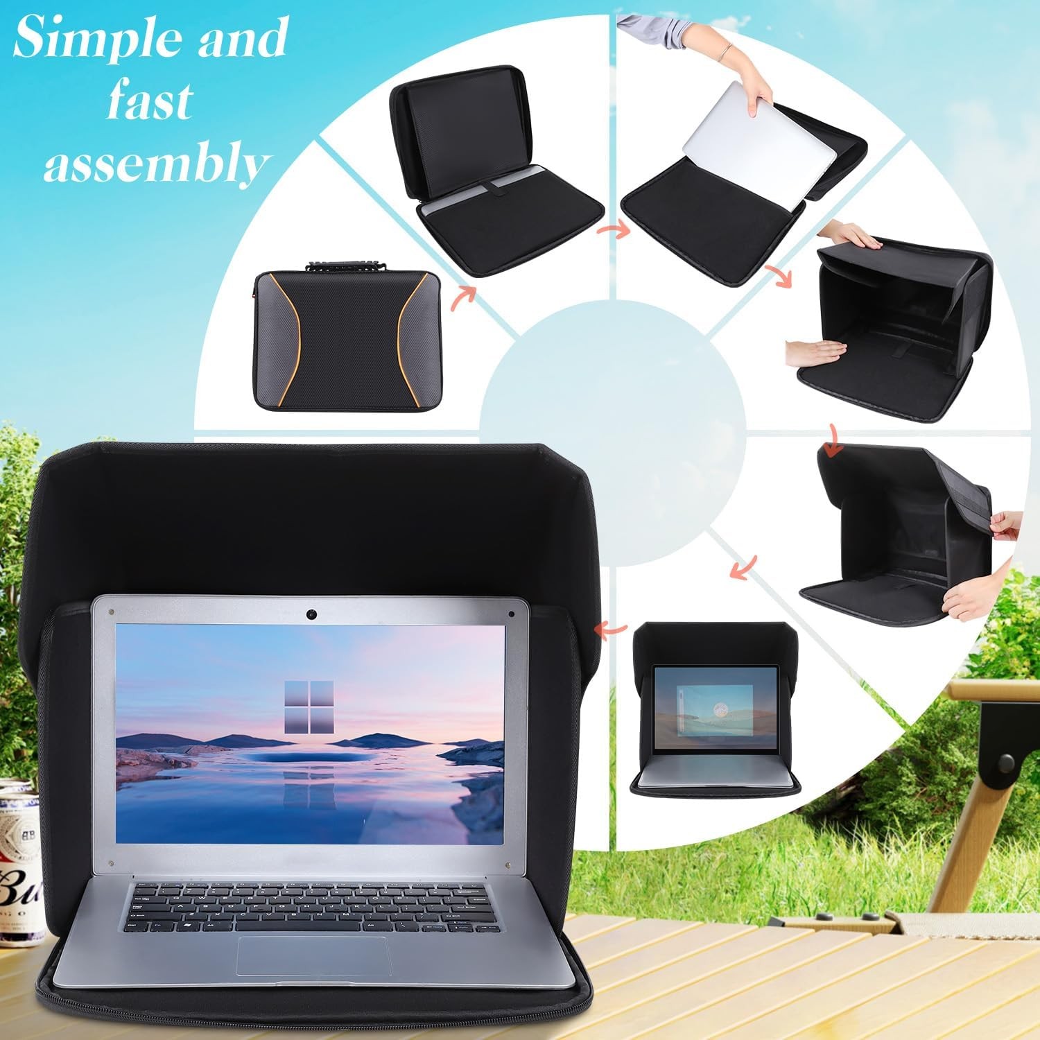Lightweight Foldable Laptop Sun Shade Privacy Shield for 15-16” MacBook/Dell/PC