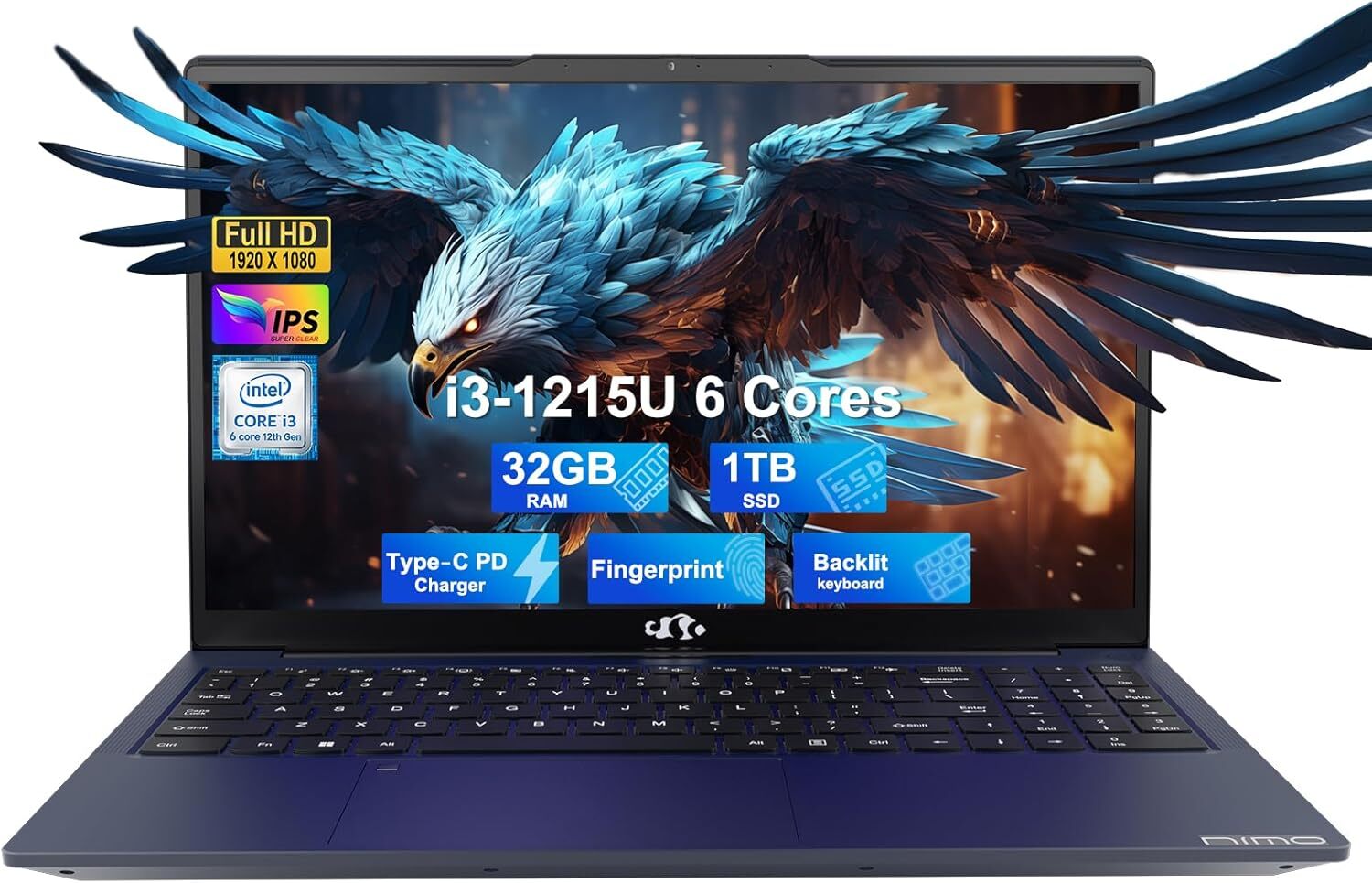 NIMO 15.6 FHD Laptop Intel 6-Cores i3-1215U 4.4GHz 32GB RAM 1TB SSD Wi-Fi 6