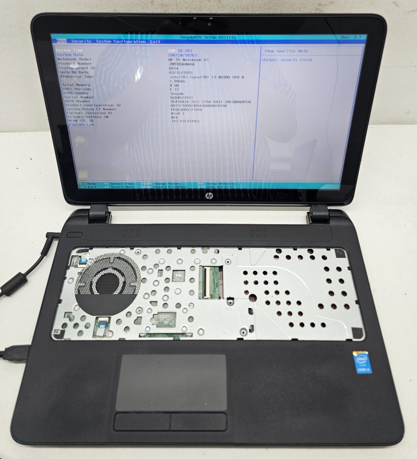 HP Laptop 15-F162DX 15.6″ Intel Core i3-4030U 4GB Ram NO HD/OS/BATT (FL)