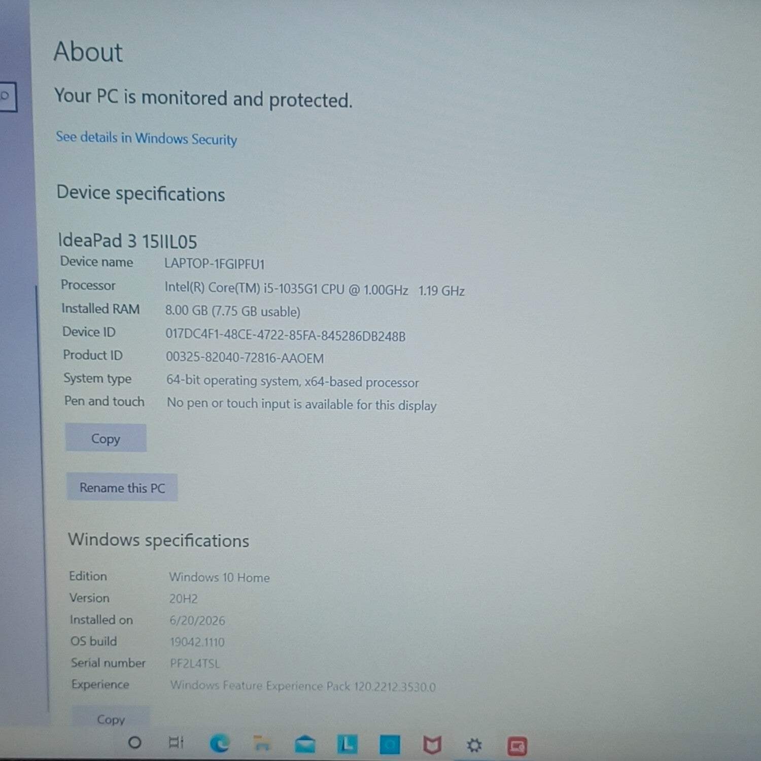 Lenovo IdeaPad 3 81WE 15.6″ i5-1035G1 1.0GHz 8GB RAM 256GB SSD