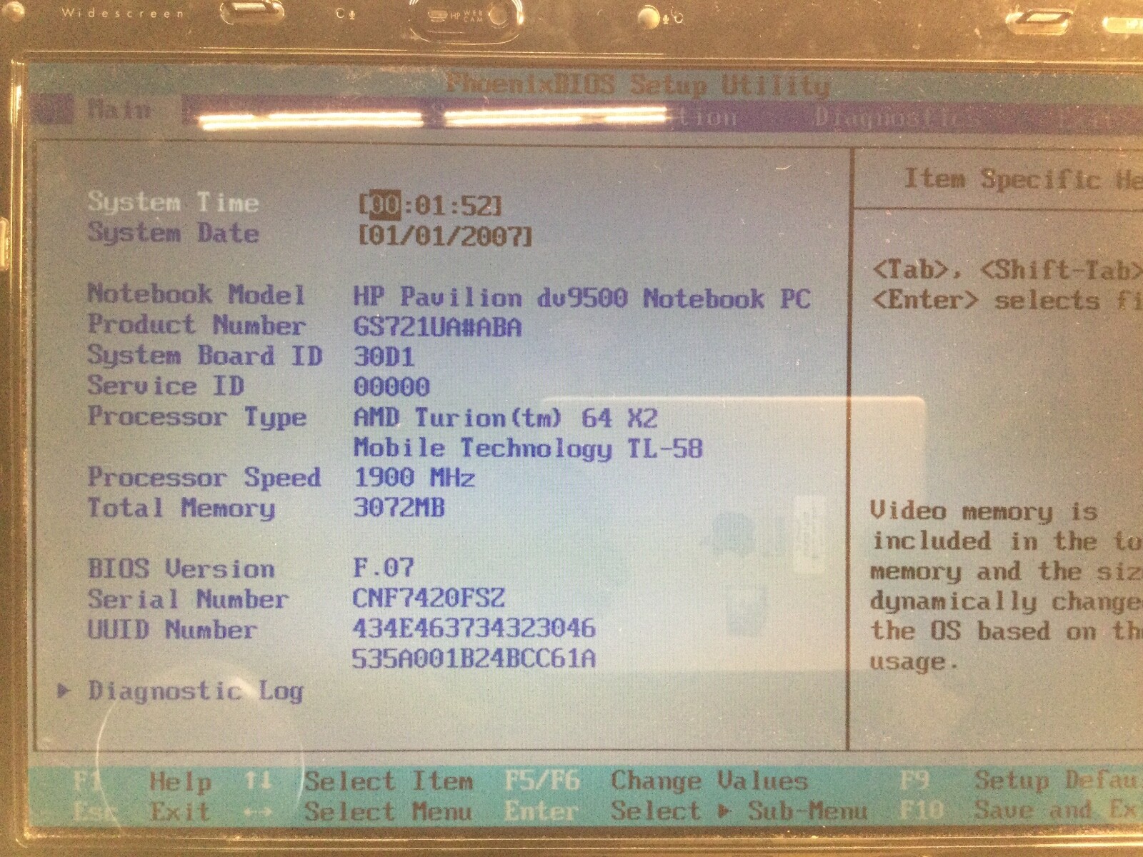 HP Pavilion dv9500 17″ Laptop AMD Turion 64 X2- DIM BACKLIGHT- MZ
