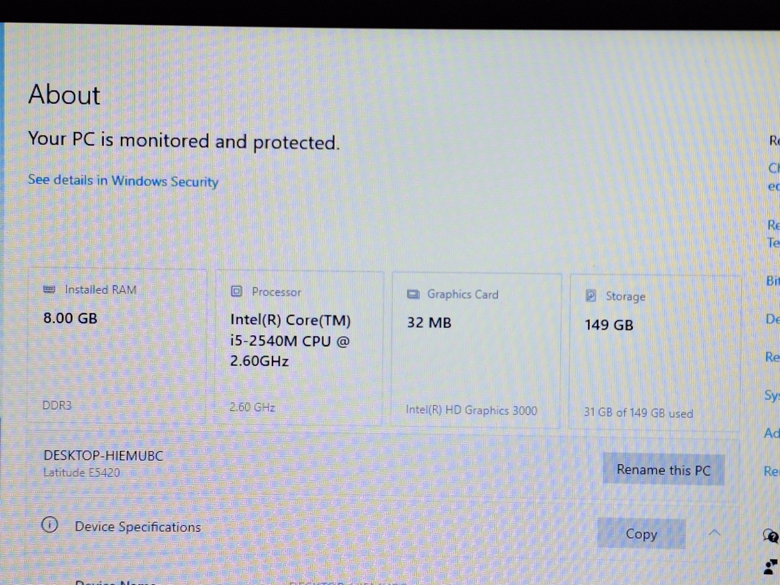 Dell Latitude E5420 Laptop Core i5 2.6GHz 8GB RAM Win 10 Pro GOOD BATT NO CHRGR