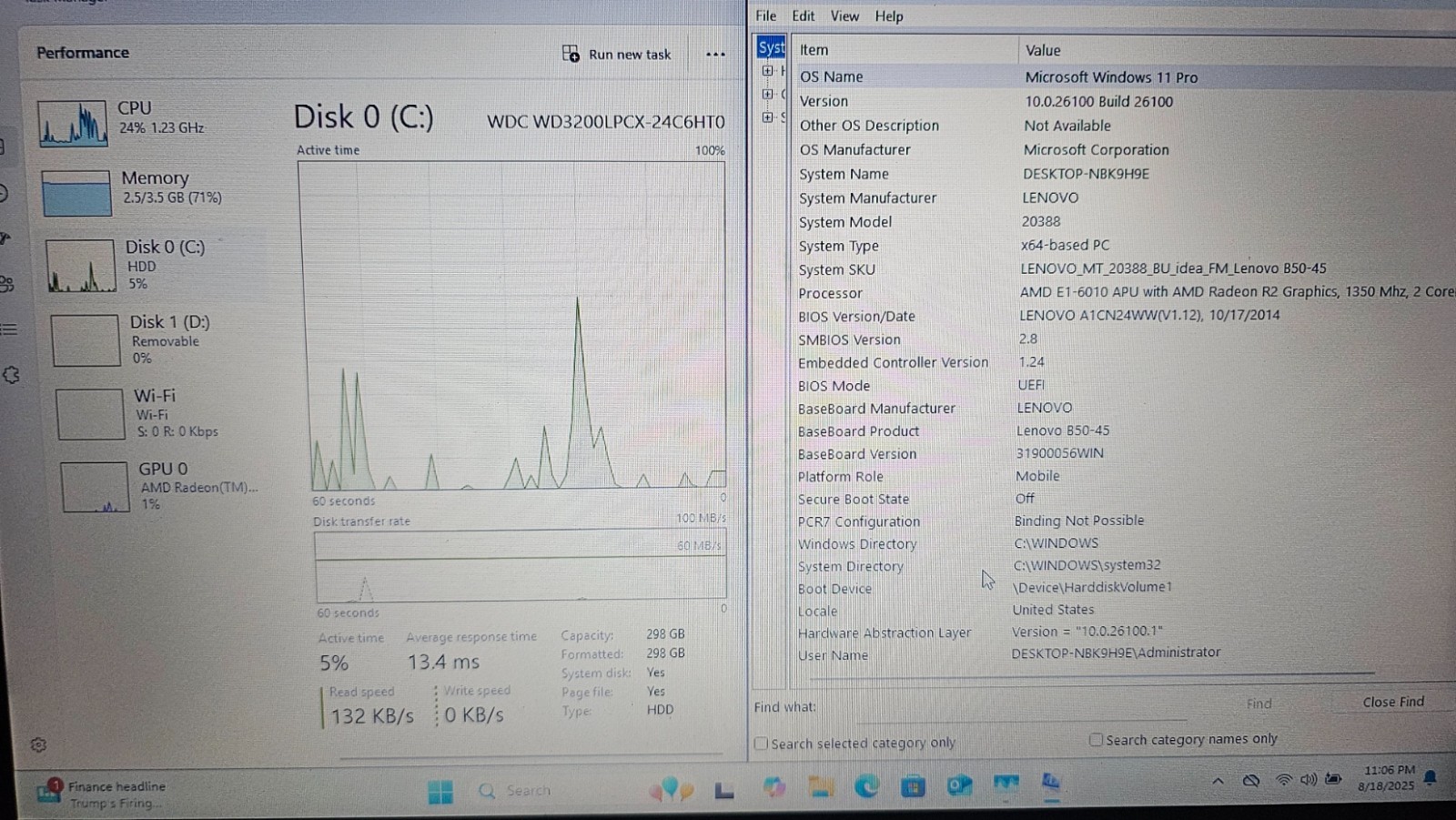 Lenovo B50-45 15″ 80E3 AMD E1-6010 4GB RAM 320GB HDD