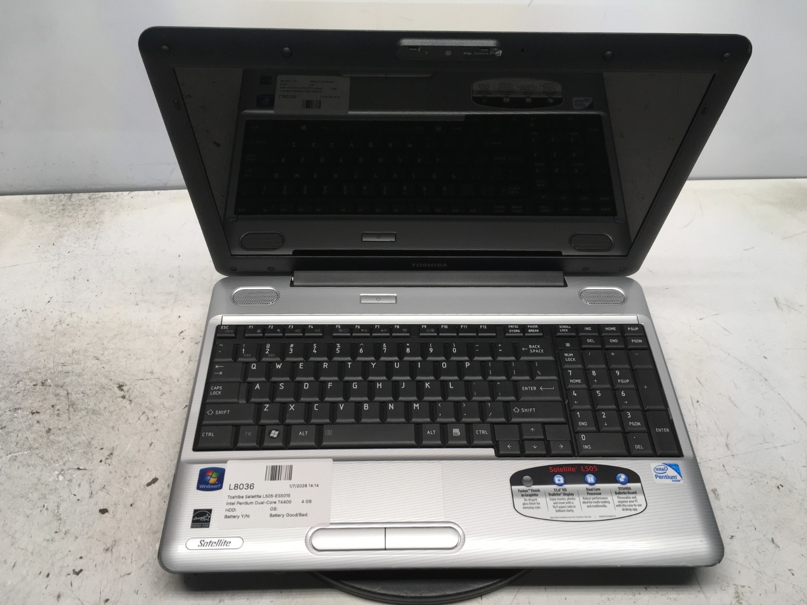 Toshiba Satellite L505-ES5015 Intel Pentium Dual-Core T4400 2.2GHz 4 GB NO HDD