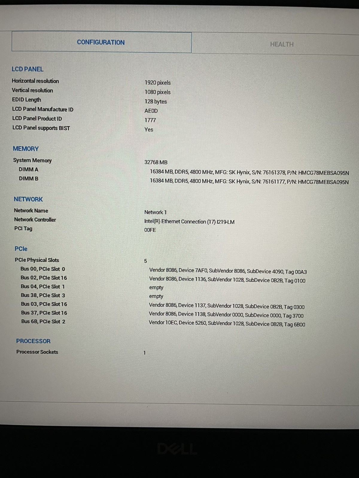 Dell Precision 7770 Core i7-12850HX 4.8GHz DDR5 32GB 4800MHz ***NO HDD/SSD***