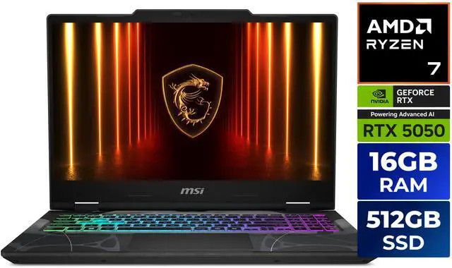 MSI Cyborg A15 15.6 in FHD 144 Hz Ryzen 7 260 3.80- GeForce RTX 5050 GPU 16GB
