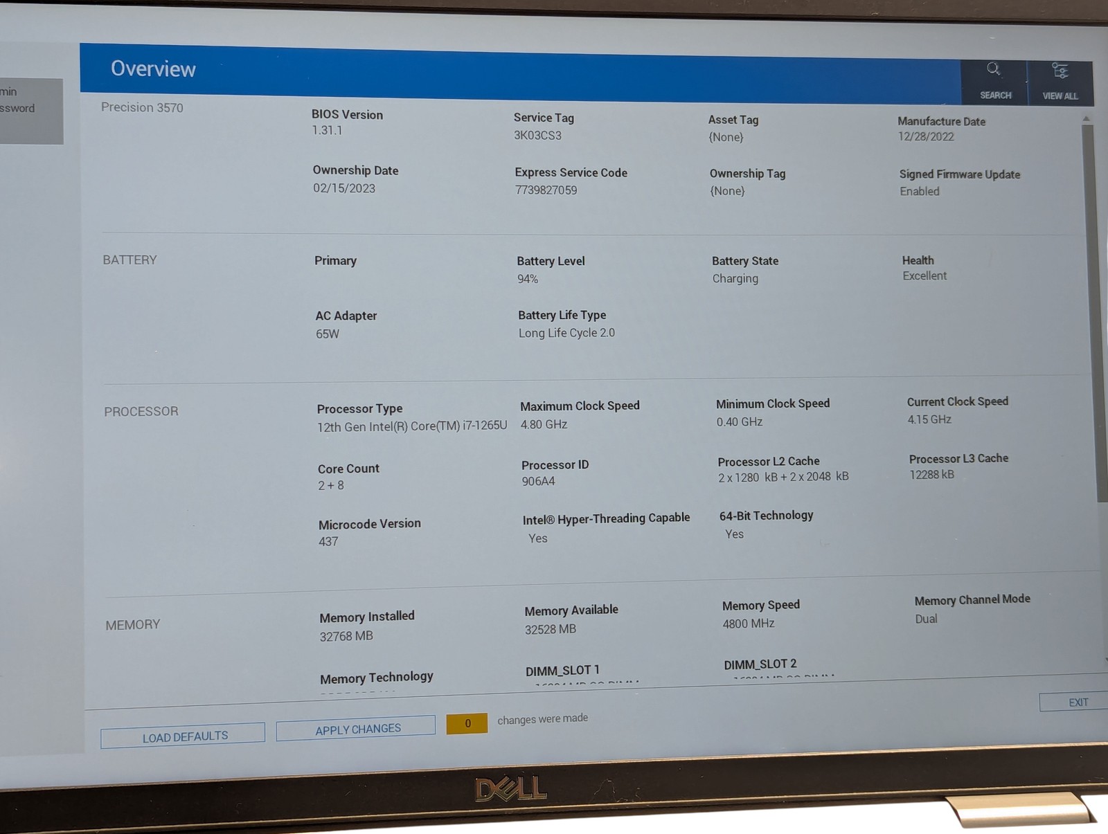 Dell Precision 3570 i7-1265U 15.6″ 32GB RAM – 2TB SSD “Grade D”