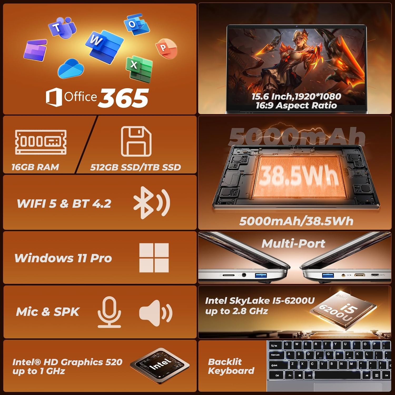 Gaming Laptop Computer 2026, 15.6 Inch Lap Top Pc Window 11 Pro, 16GB RAM 1TB SS