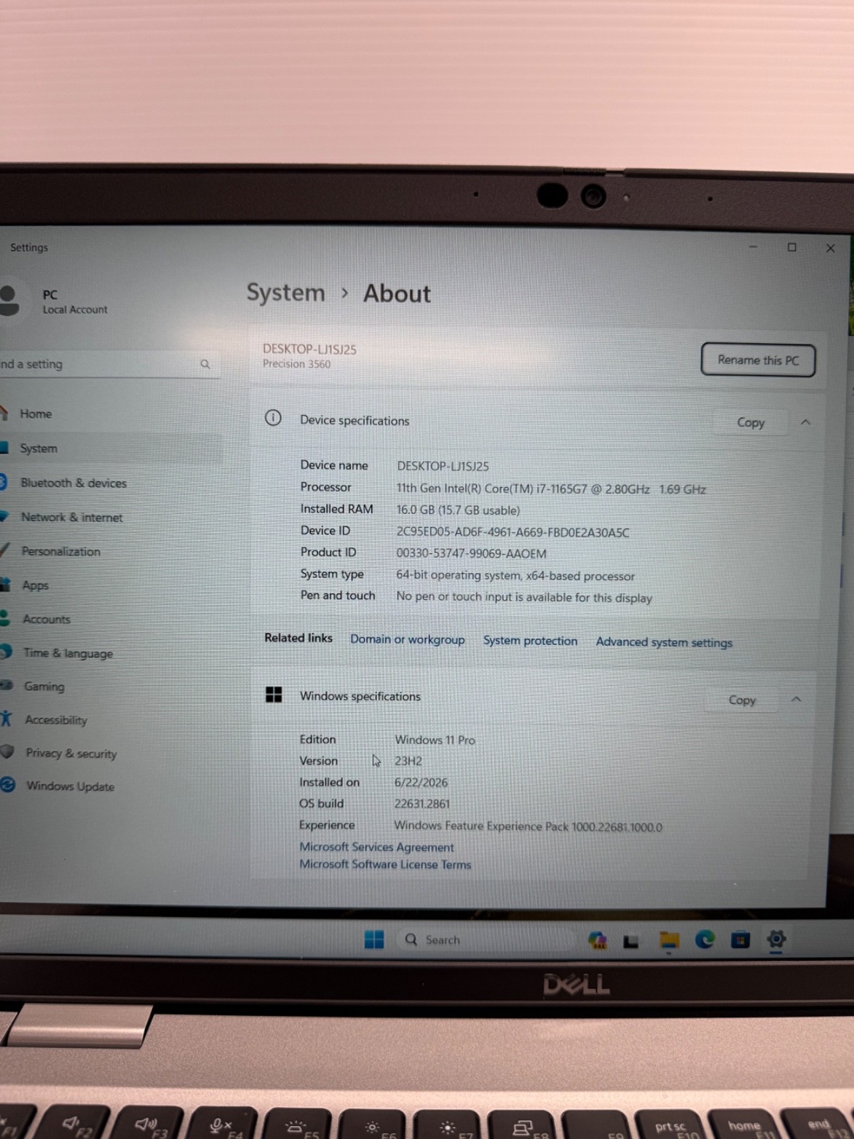 Dell Precision 3560 i7-1185G7 3.0GHz 16GB 512GB SSD Nvi. T500 EXCELLENT BATTERY~