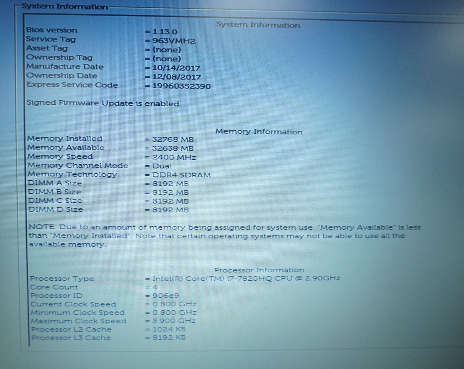 Dell Precision 7520 15.6″ Intel i7-7820HQ @ 2.90GHz 32GB RAM NO OS / NO SSD