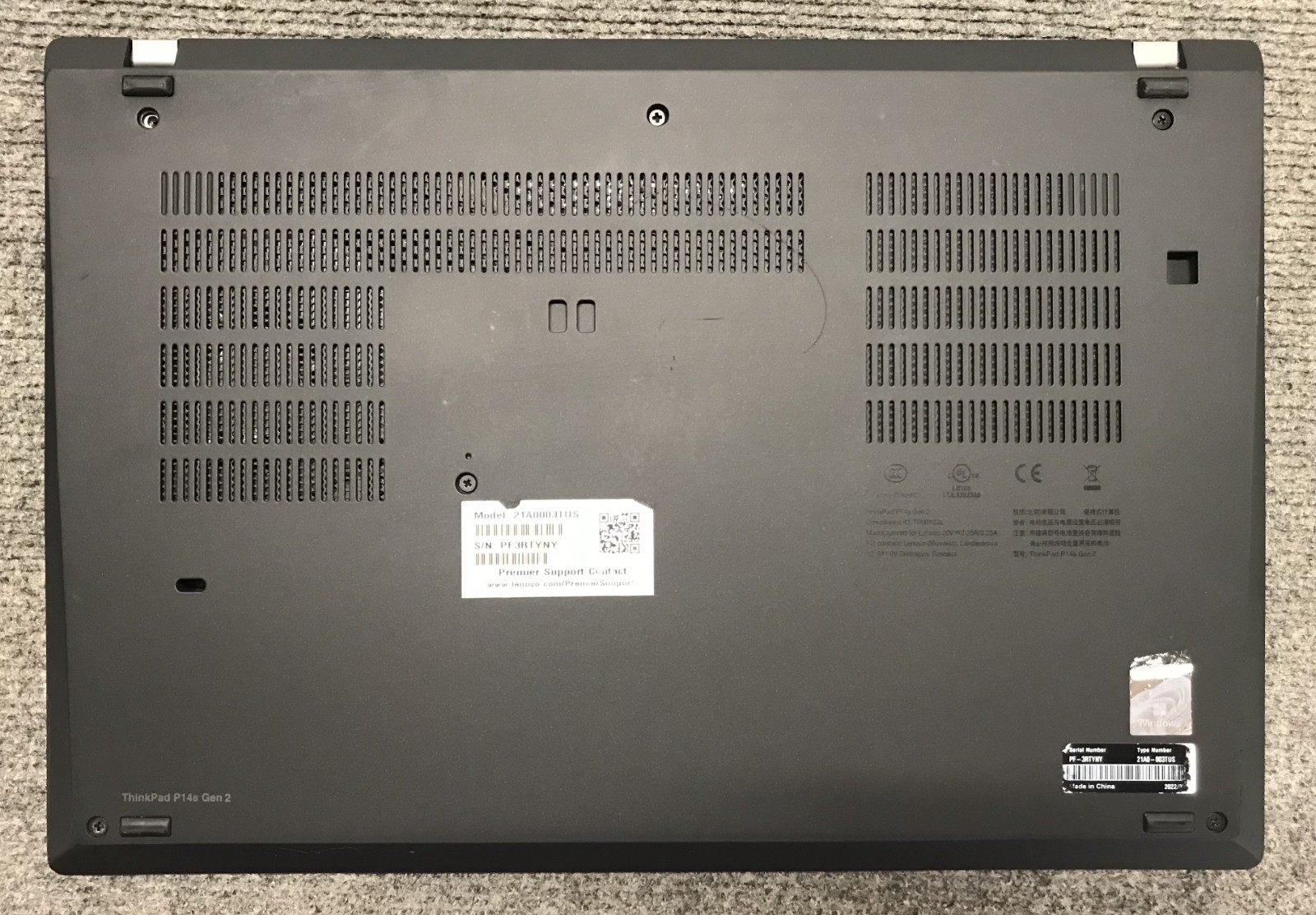 Lenovo ThinkPad P14s Gen 2a 14″ Laptop Ryzen 5 PRO 5650U 16GBRAM NoStorage As Is