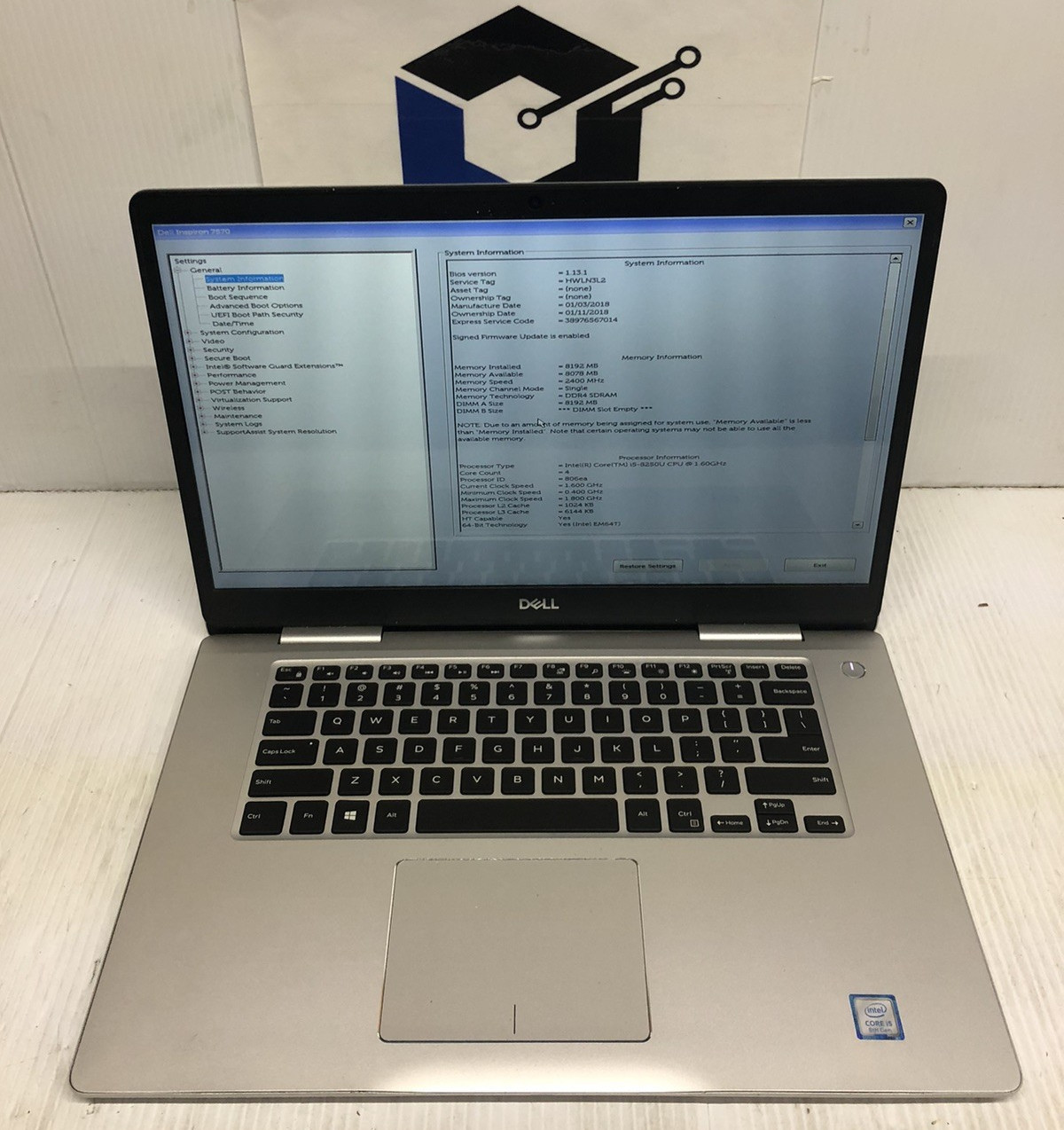 Dell Inspiron 7570 Laptop | Intel i5-8250U | 8GB RAM | NO OS/SSD – Boots to Bios