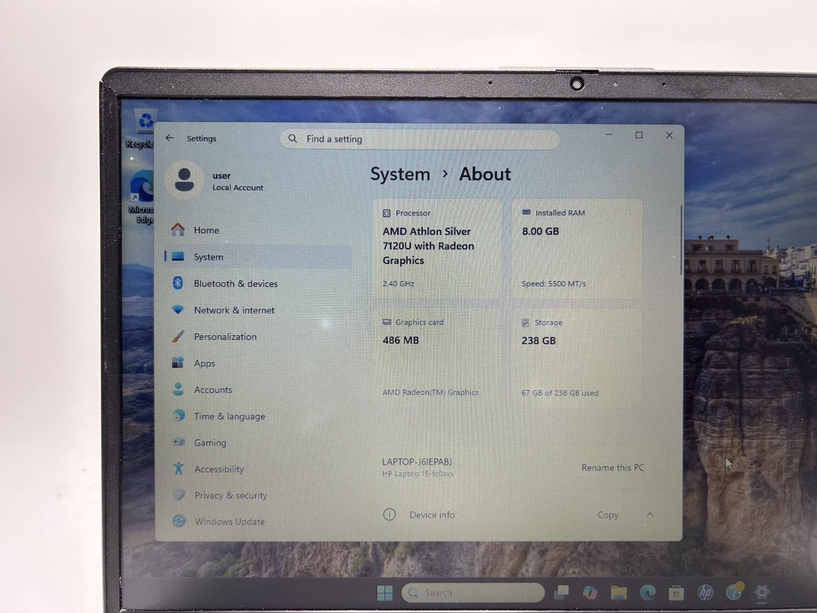 HP Laptop 15-FC0012NR|Athlon Silver 7120U|8GB RAM 256GB SSD|*READ* (L-2)