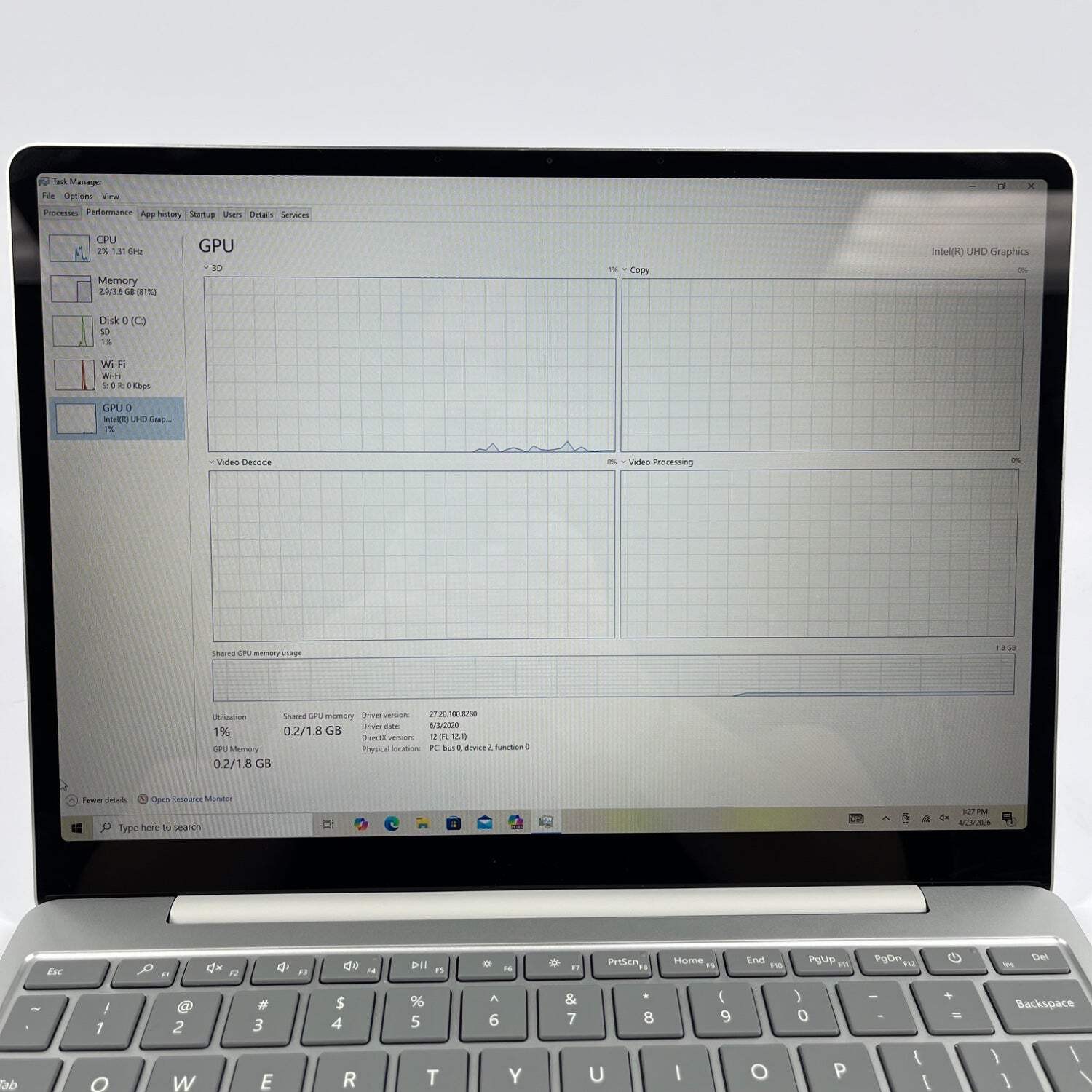 Broken Microsoft Surface Laptop GO 4GB RAM 64GB