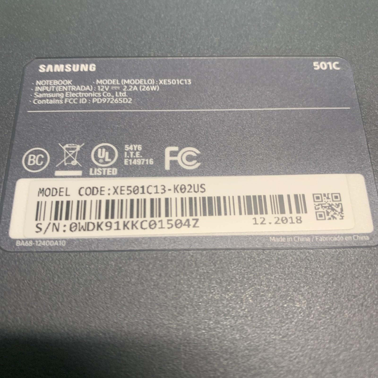 Samsung Chromebook 3 Model XE501C13-K02US Tested Works