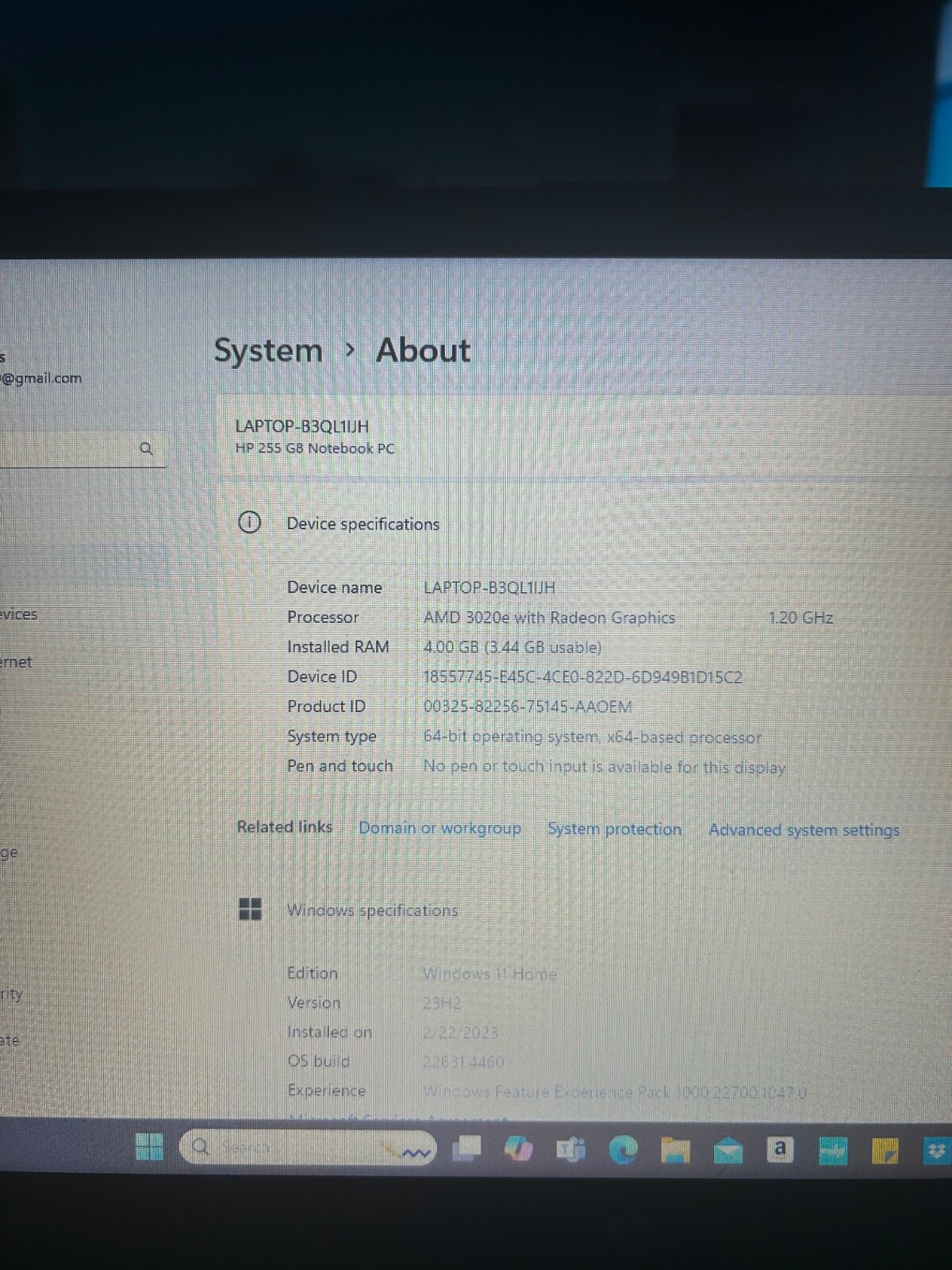 hp 255 g8 notebook 4GB RAM