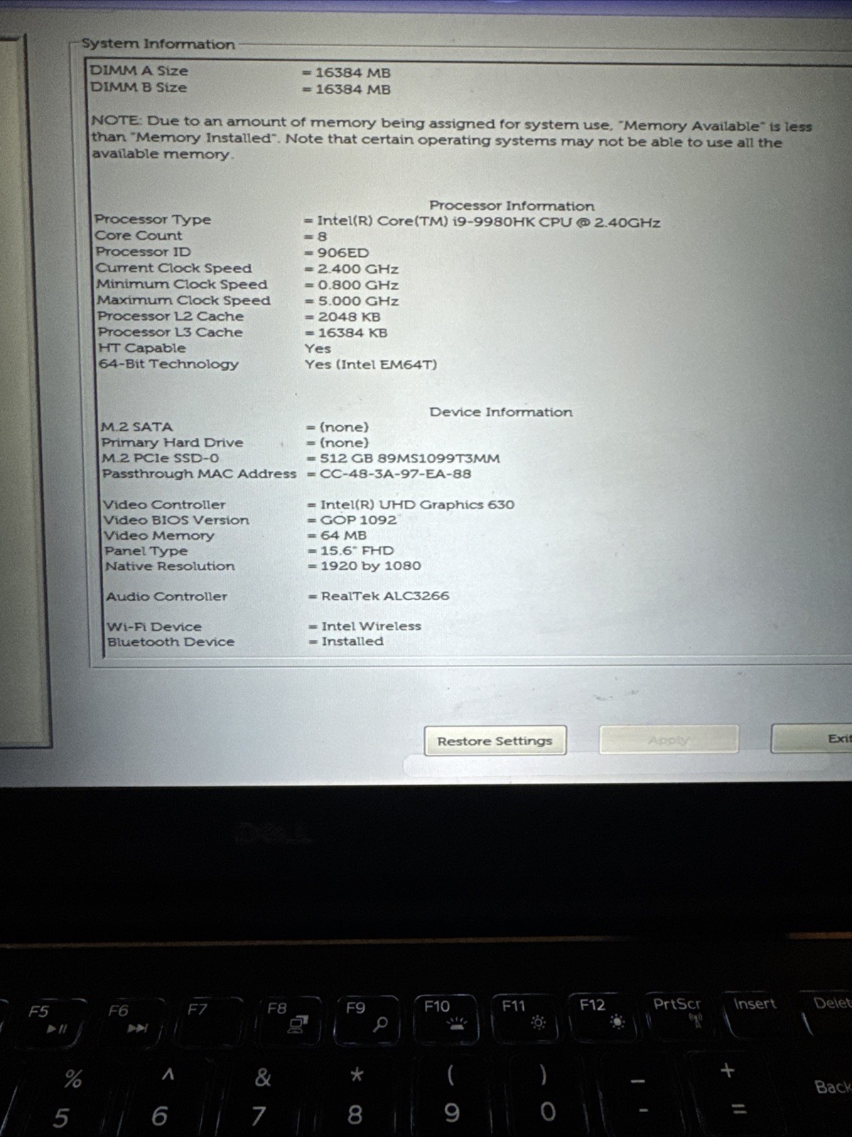 Dell Precision 5540 i9-9980HK 32GB RAM 500GB SSD 15.6” FHD READ!