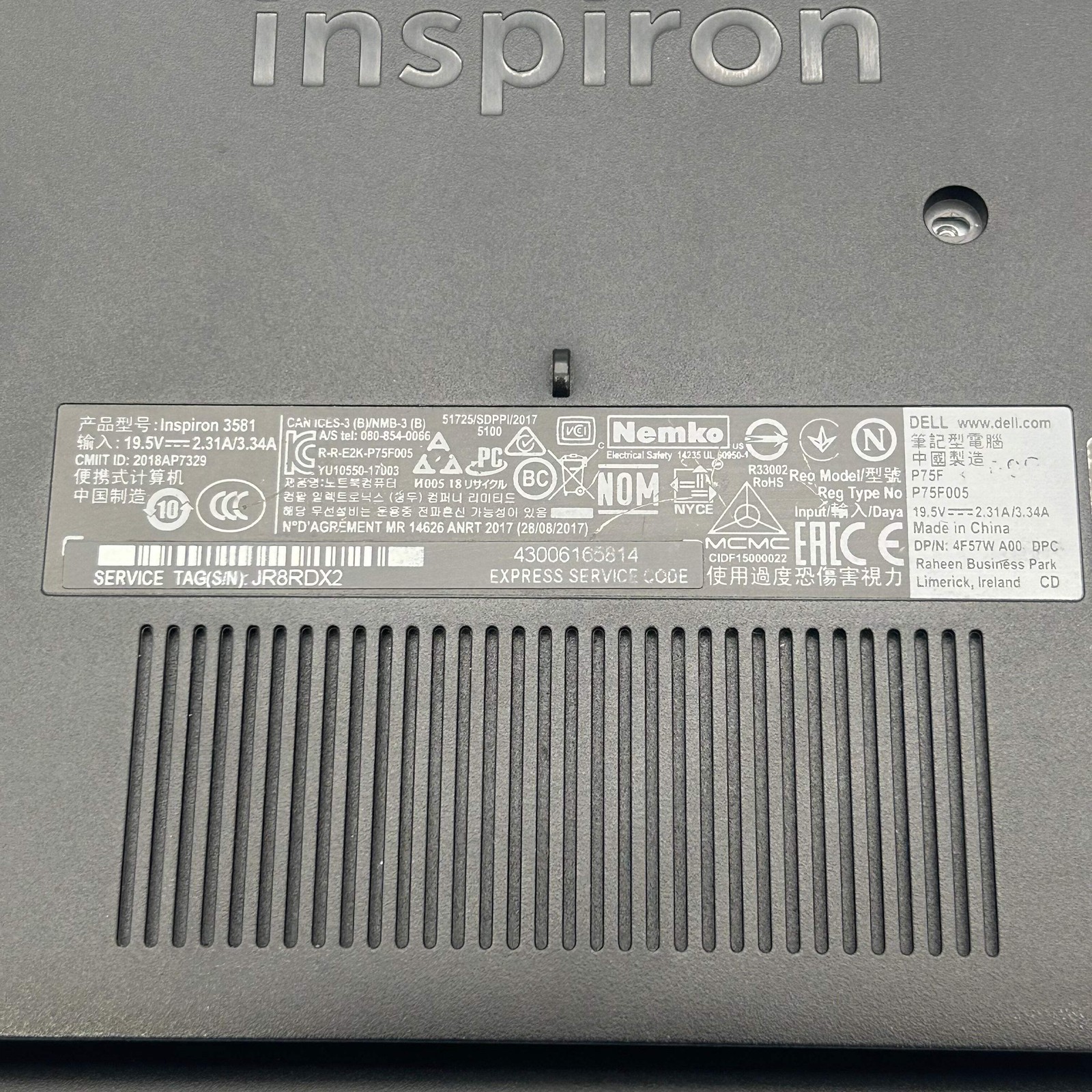 Dell Inspiron 3581 i3 2.3GHz, 8GB RAM, 1TB HDD Laptop