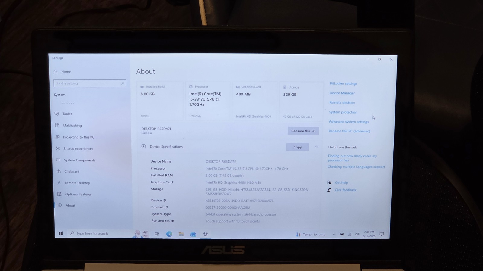 Upgraded ASUS S400C 14″ Touchscreen Core i5 2.6Ghz / 8 Gb / 320GB HDD + Charger
