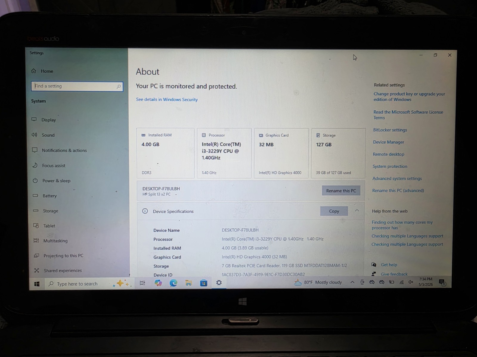 HP Split x2 Detachable Laptop 13-R100DX Touch, Intel i3-4012Y/4G/500G HDD+8G SSD