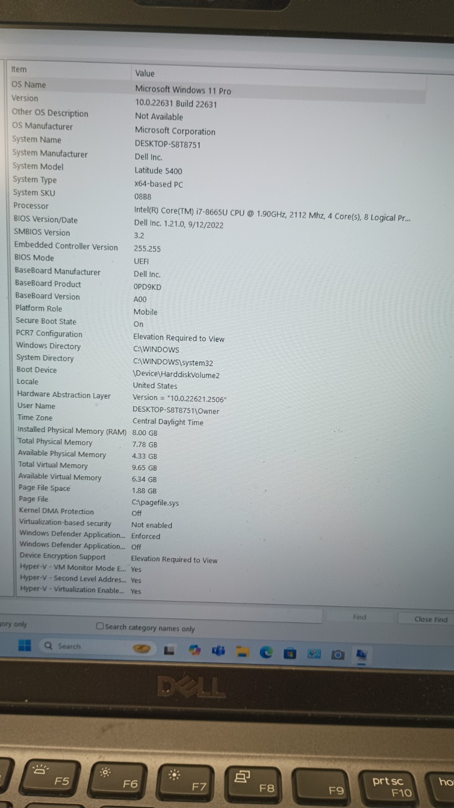 3145168 Latitude5400 w/charger.i7-8665U vPro .8GB.128GB M.2″.14″FHD.W11.Nice!