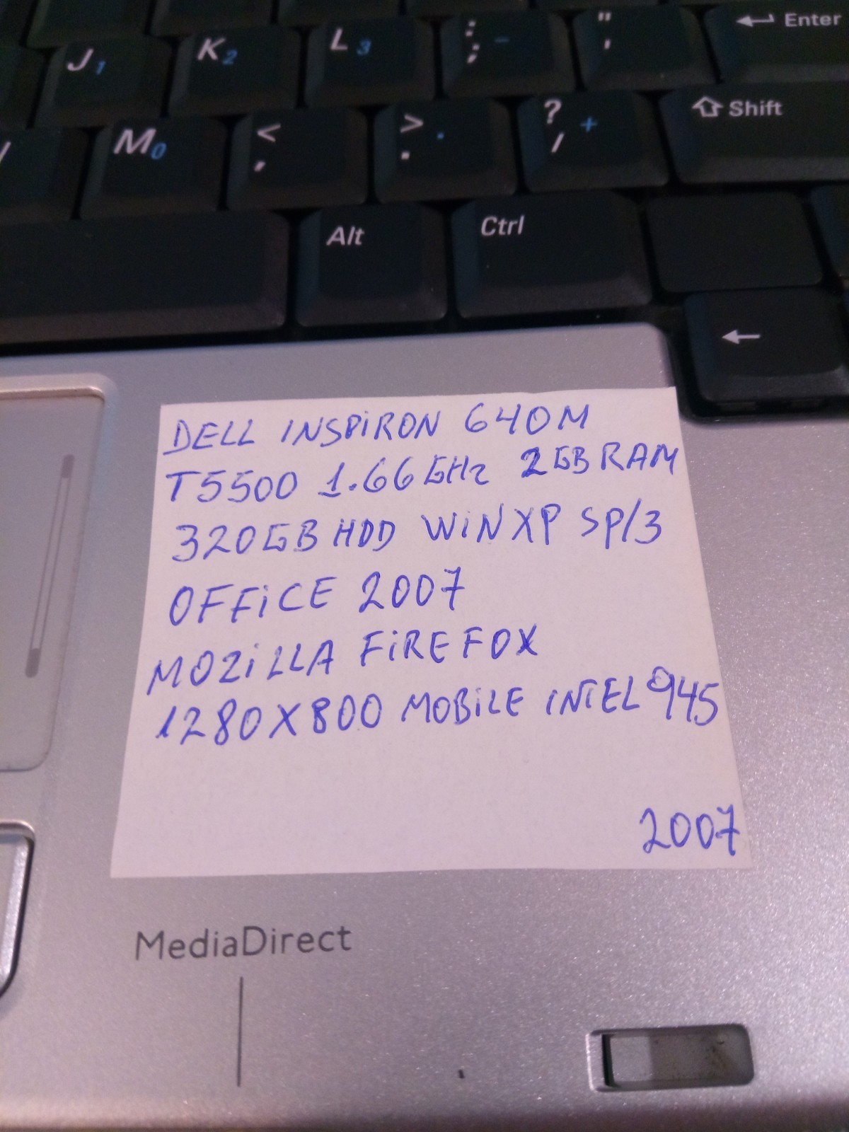 DELL INSPIRON 640M T5500 1.66GHZ 2GBRAM 320GBHDD WINXP SP/3 OFFICE 2007 CLEAN