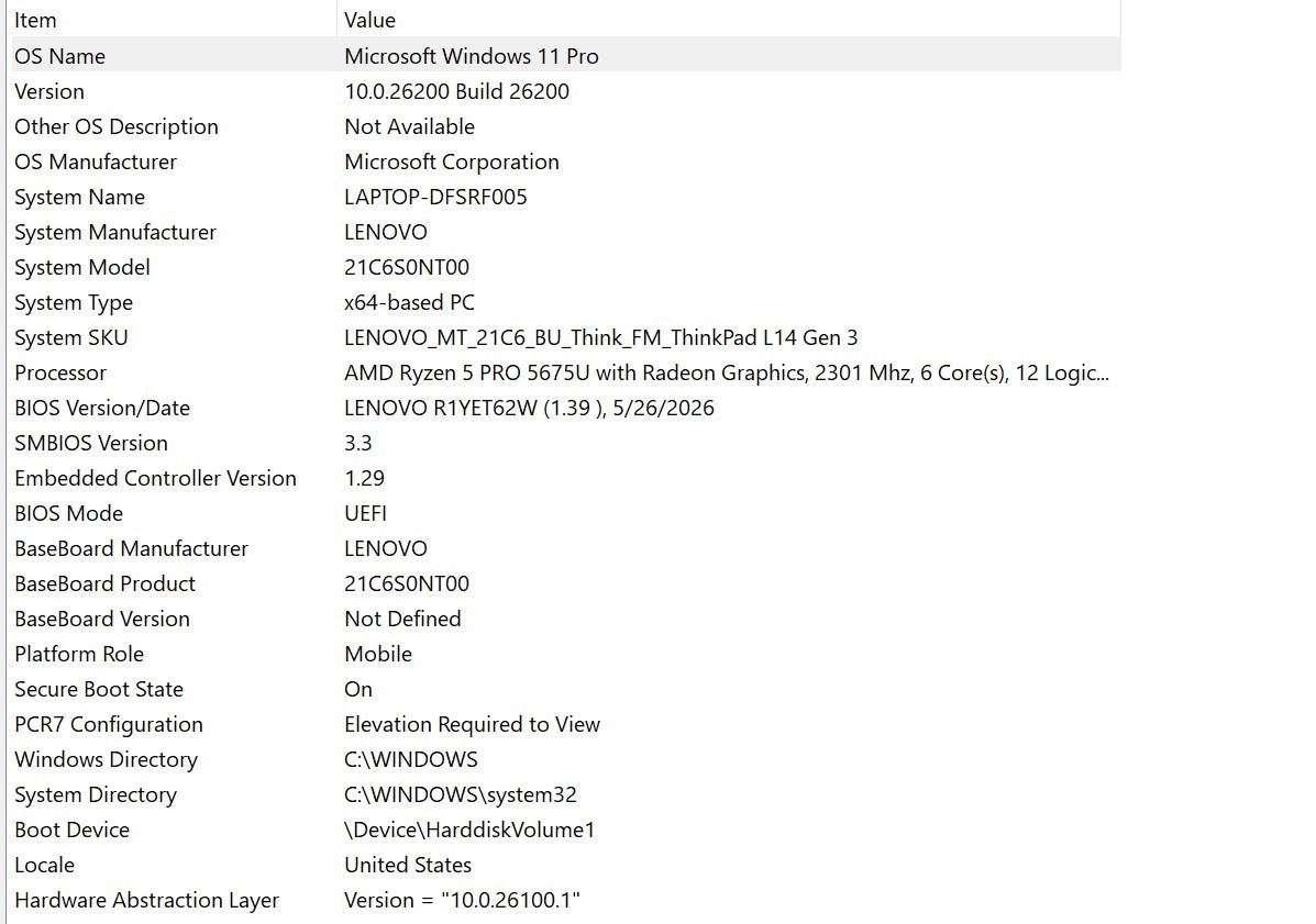 Lenovo ThinkPad L14 Gen 3 Ryzen 5 PRO 5675U 16GB RAM Windows 11 256GB Pro Laptop