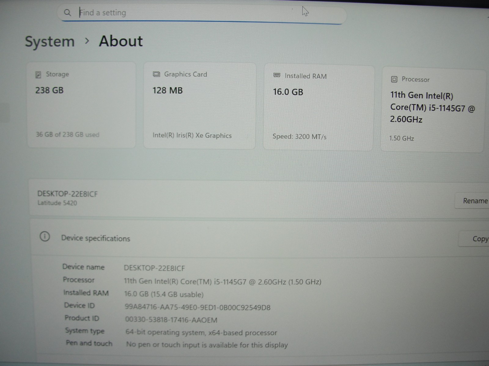 Dell Latitude 5420 14″FHD Core i5-1145G7 2.6GHz 16GB RAM 512GB SSD Intel Iris Xe
