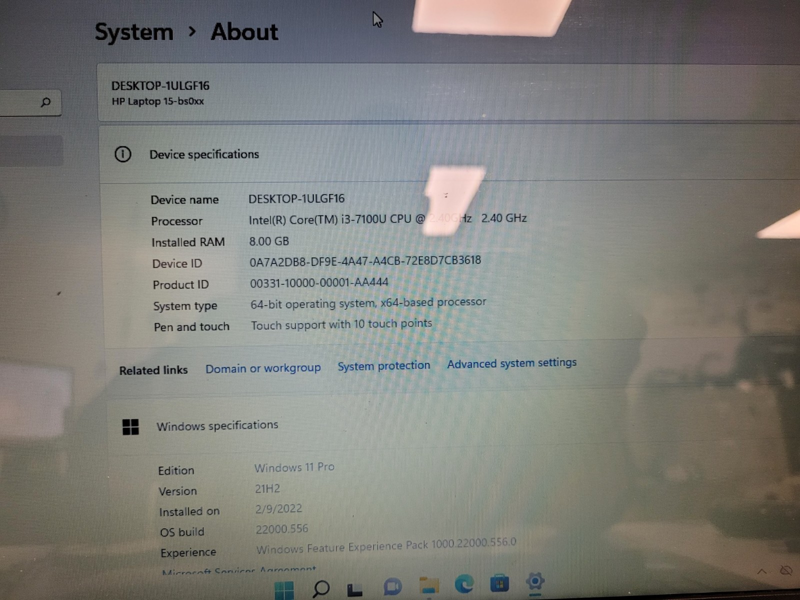 Hp laptop 15- bs0xx 15.6″ i3-7100u 2.4ghz 8gb ram 180gb ssd charger CND7201Q3X