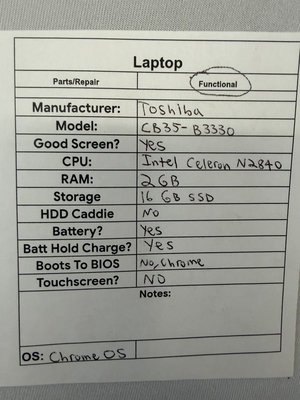 Toshiba CB35-B3330 Laptop – Good Screen – Intel Celeron N2840 – Read Des