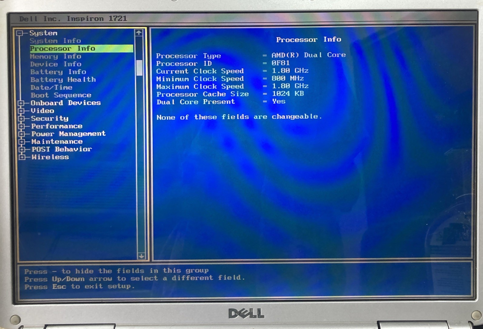 Dell Inspiron 1721 AMD Dual-Core 1.8GHz 4 GB NO HDD Boot to BIOS