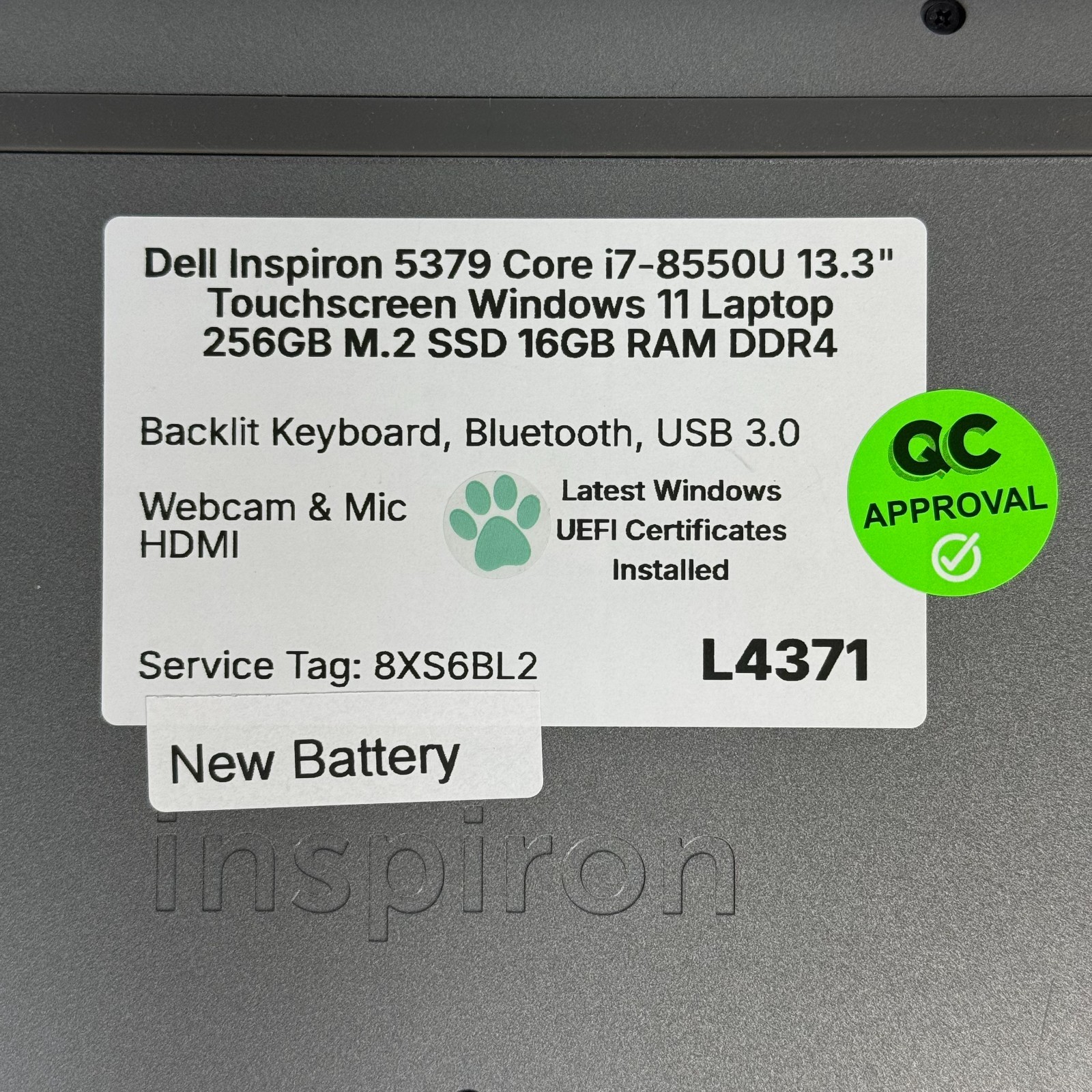 Dell Inspiron 5379 i7-8550U 13.3″ Touchscreen Windows 11 Laptop 256GB SSD 16GB
