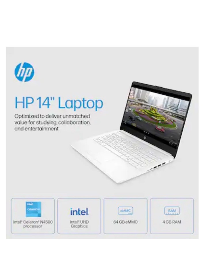 HP – 14″ Laptop – Intel Celeron – 4GB Memory – 64GB eMMC – Snowflake white