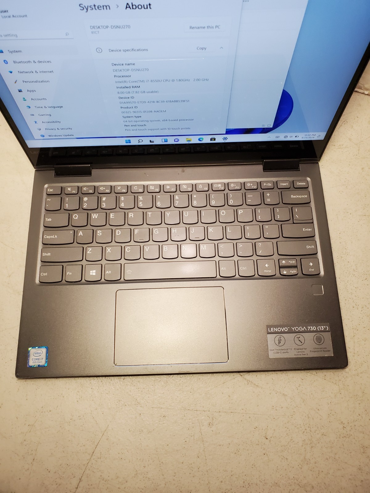 Lenovo Yoga 730-13IKB 2-in-1 Intel Core i7-8550U 8GB RAM 256GB SSD Win11 #69