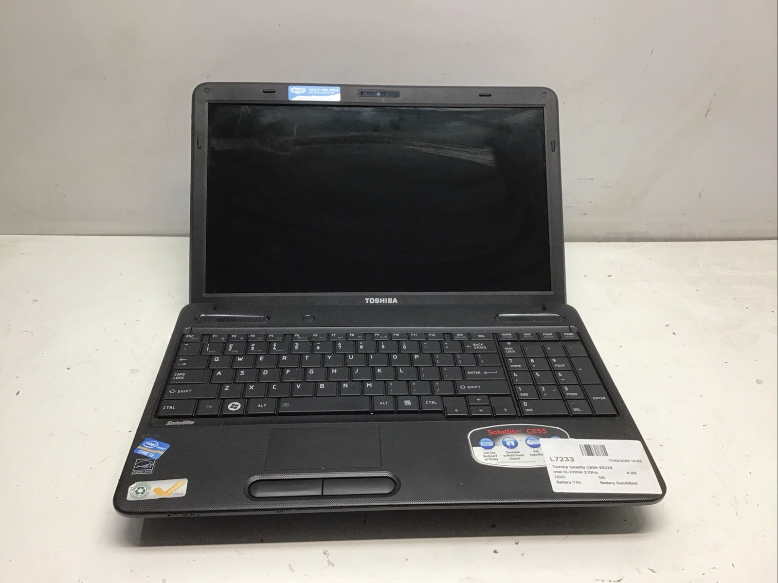 Toshiba Satellite C655-S5229 Intel i3-2310M 2.1GHz 4 GB NO HDD