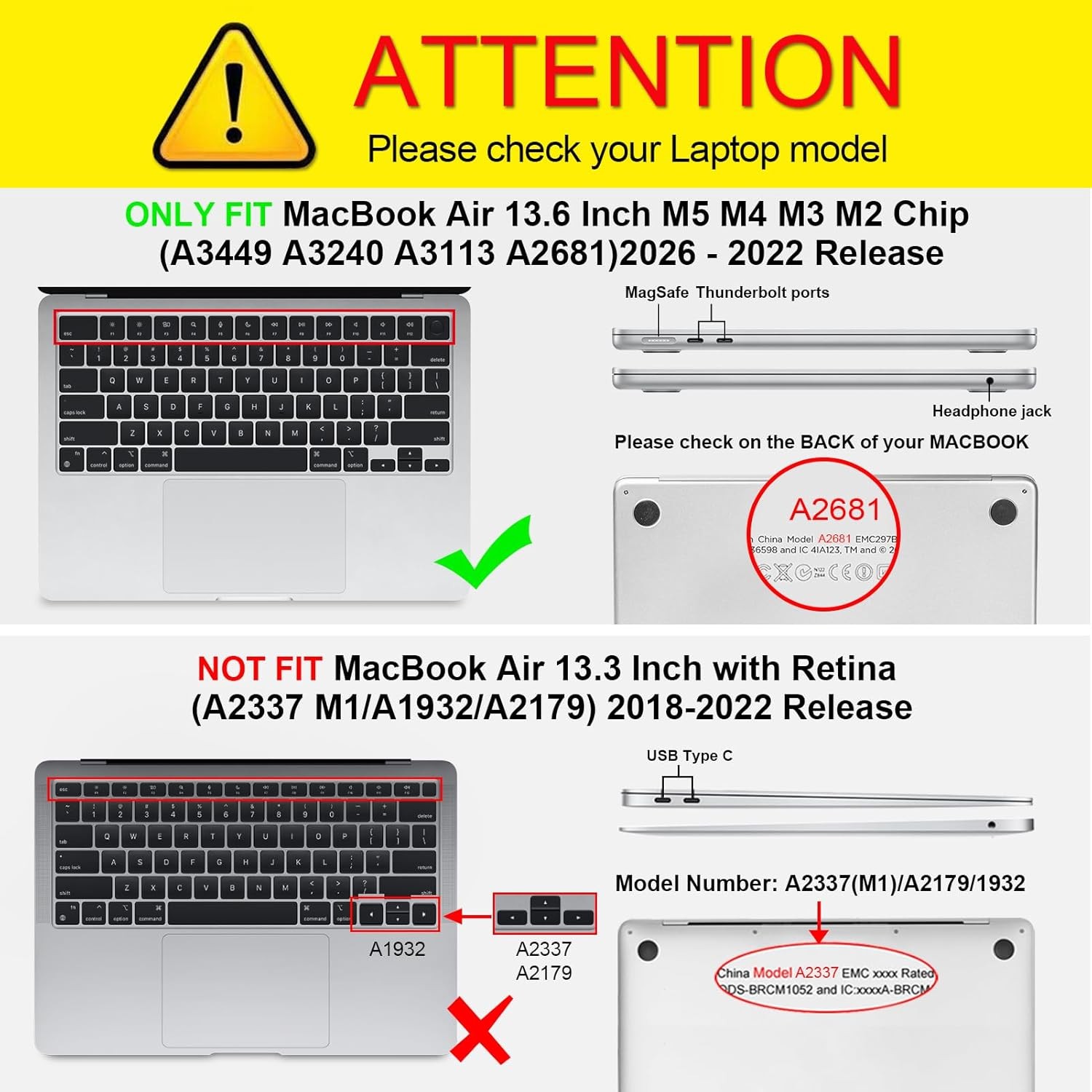 Case for MacBook Air 13 Inch A3449 A3240 A3113 A2681 – Snap On Hard Shell Cover