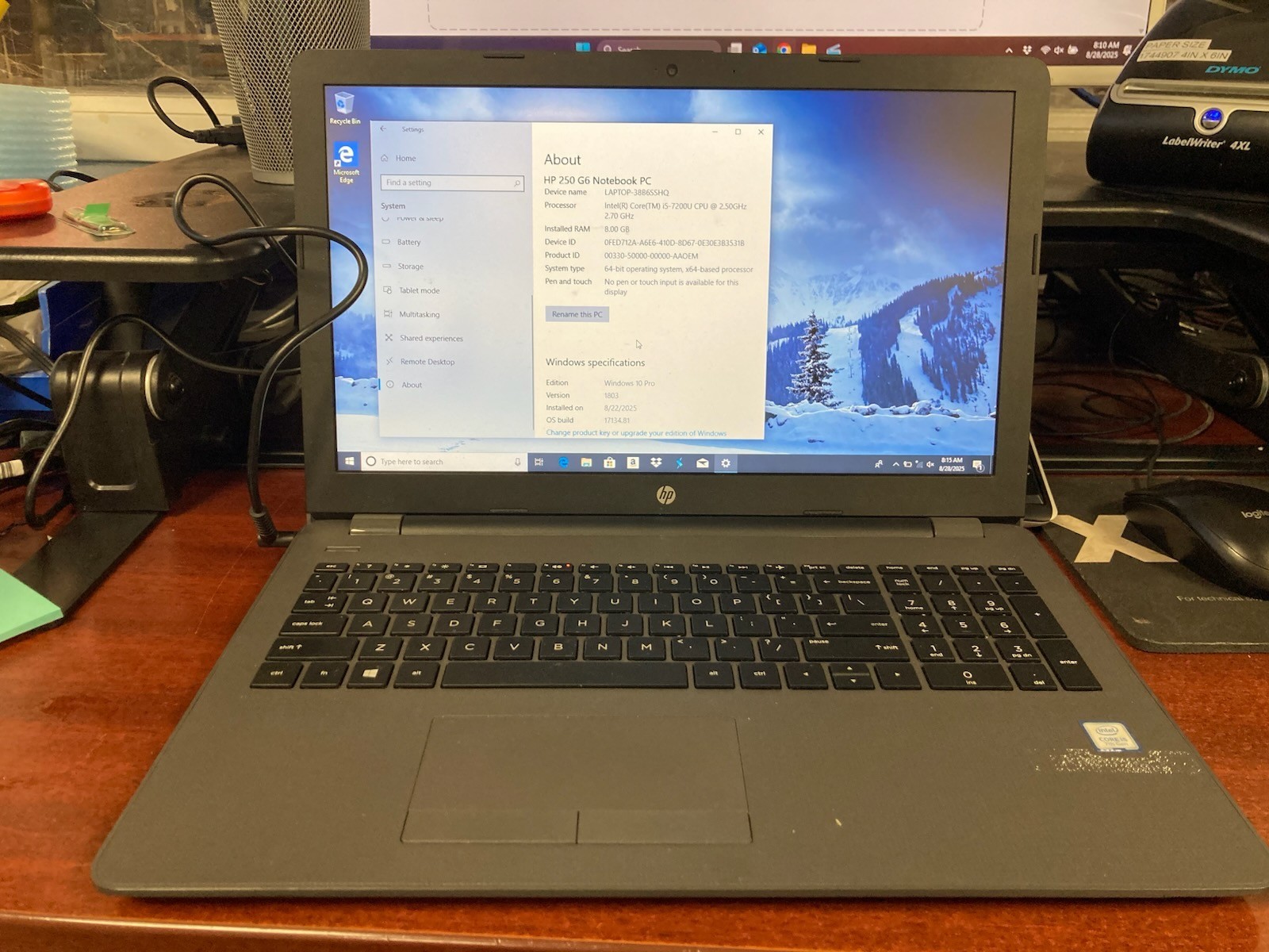 HP 250 G6 Notebook PC Core i5-7200u @ 2.50GHz 8GB RAM SN: CND8375CBP