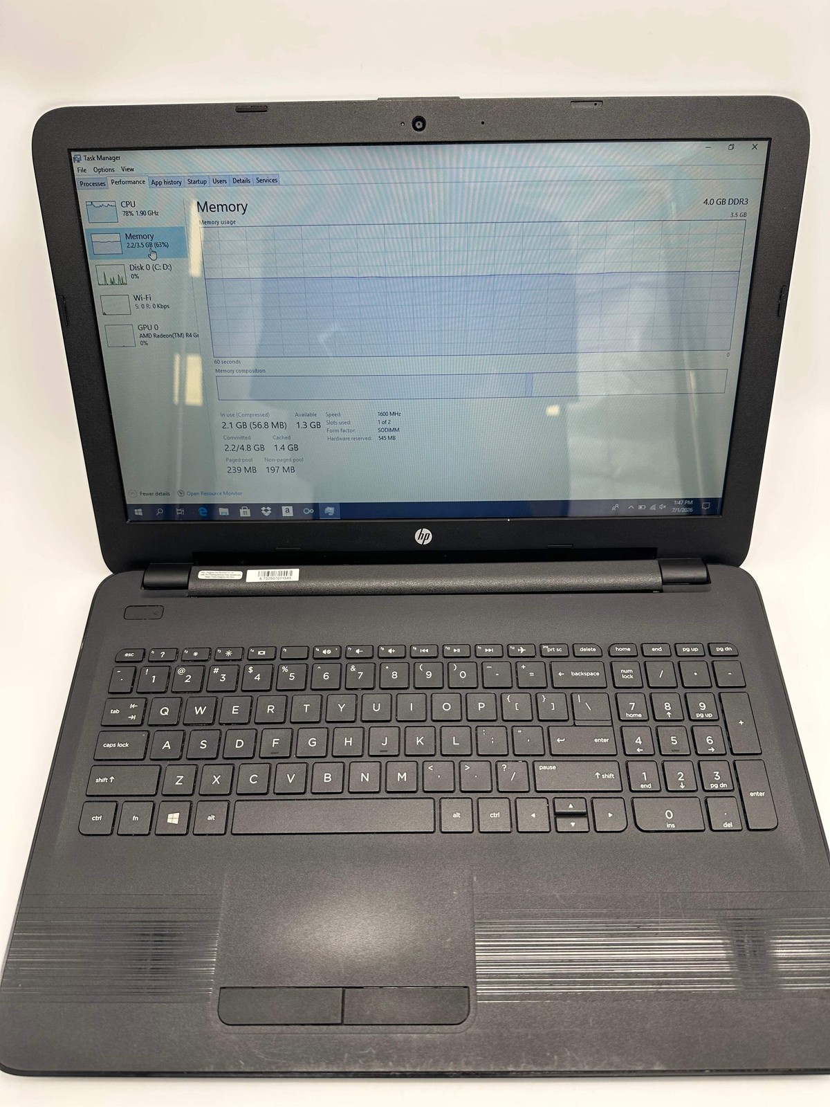 HP 15-ba009dx 15-inch Laptop AMD A6 4GB RAM 16GB Black
