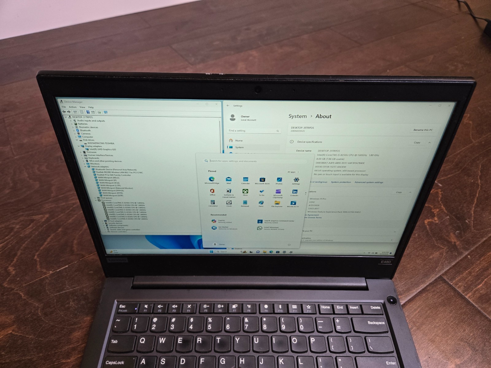 LENOVO ThinkPad E480 14″ Core i5-8250u 1.60GHz 8GB, 256GB NVMe W11 Pro Grade B