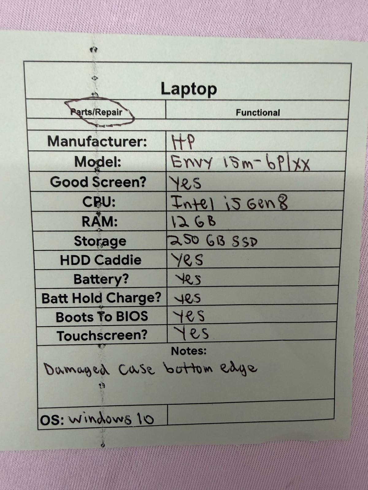 HP Envy 15m-6plxx Laptop – Good Screen – Intel i5 Gen8 – RAM 12 GB – Read Des