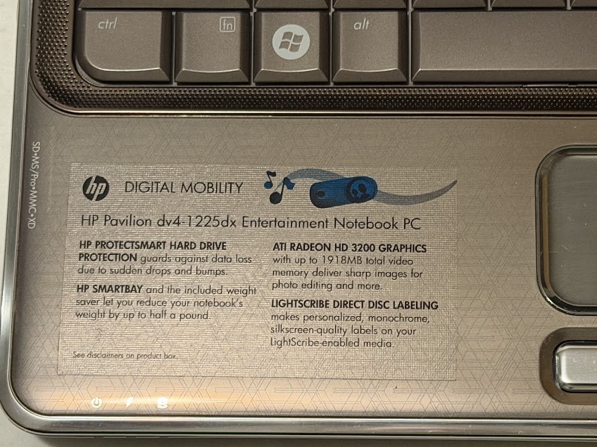 HP Pavillion DV4 For Parts Or Repair DV4-1225DX Read Description