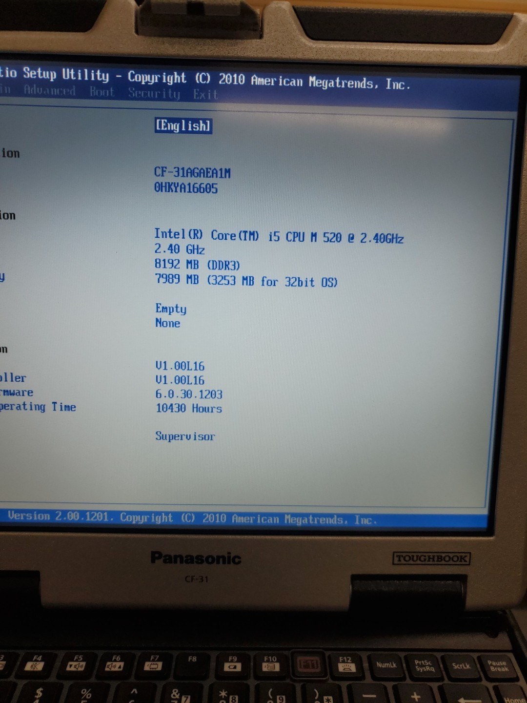 Panasonic Toughbook CF-31 MK-1 i5 520M @ 2.40GHz 8GB 10430HRS Diesel