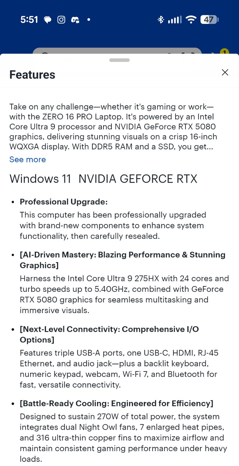 Thunderobot ZERO PRO 16in WQXGA Gaming Laptop Core Ultra 9 RTX 5080 & Cooler Pad
