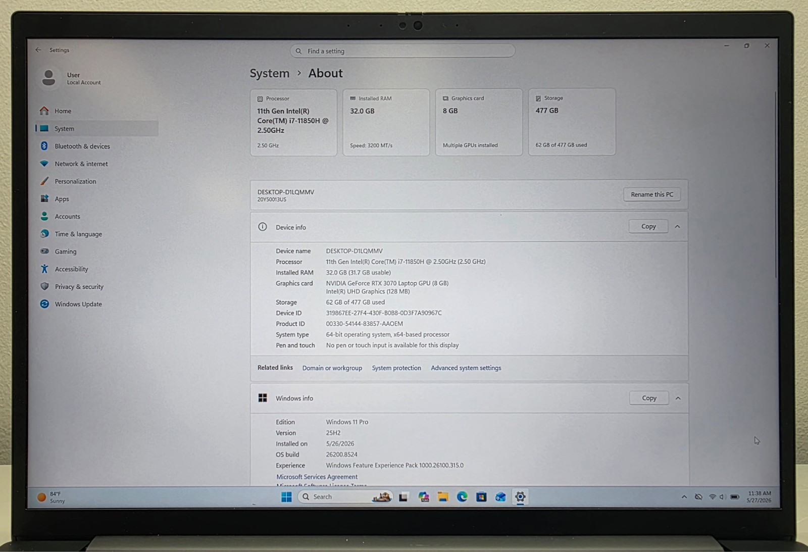 Lenovo ThinkPad X1 Extreme 16″ i7-11850H 2.50GHz 32GB RAM 512GB SSD RTX 3070 8GB