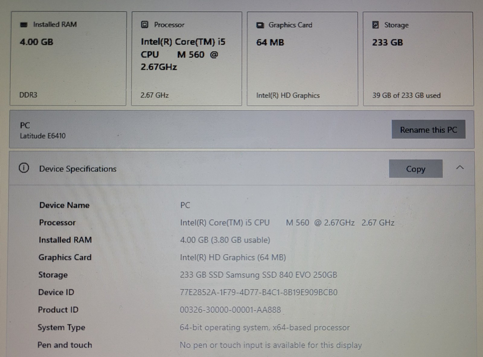 Dell Latitude E6410 Intel Core i5-560M 4GB RAM 25 GB HDD Windows 10 Home