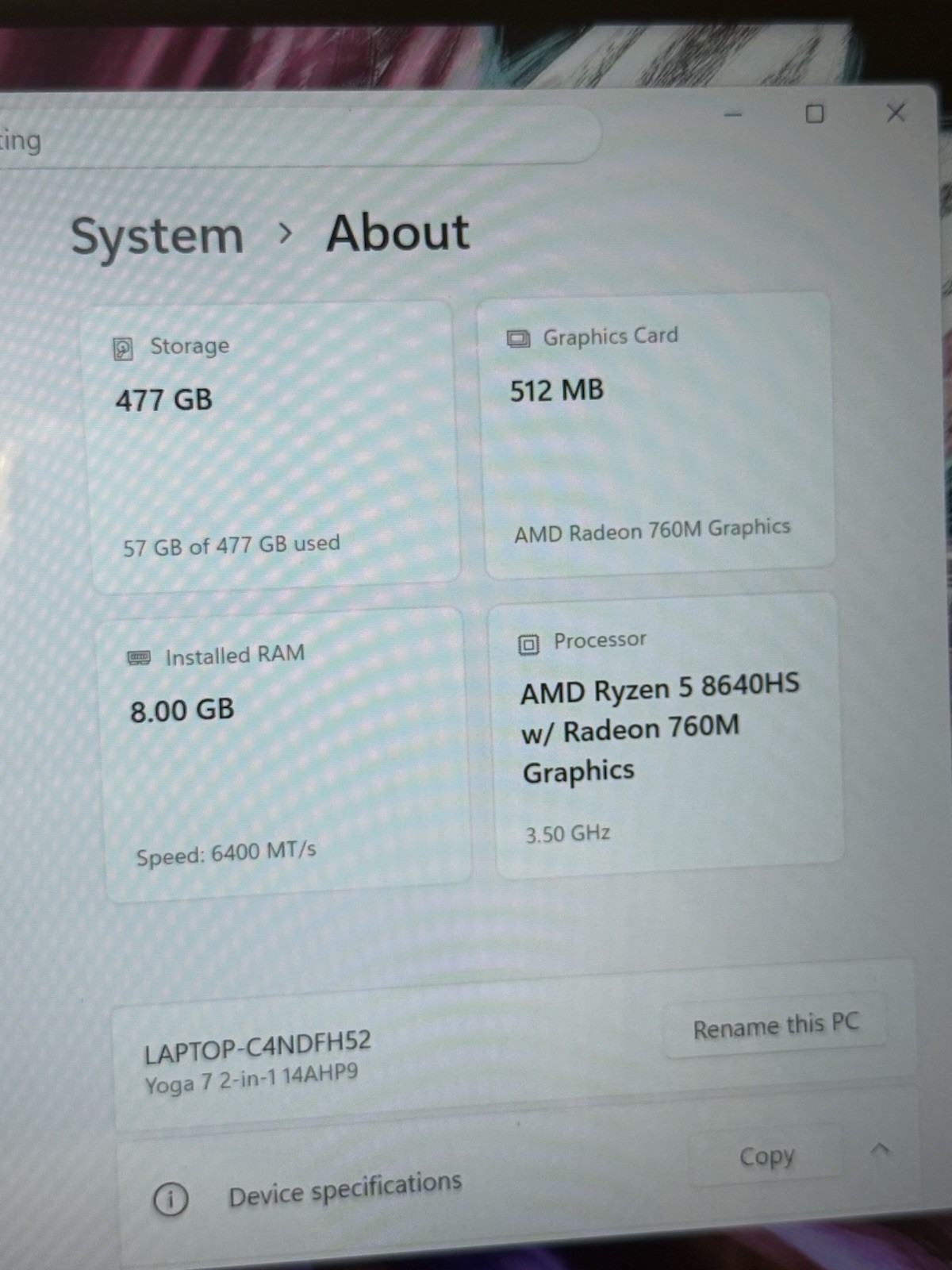 Lenovo Yoga 7 2-in-1 14AHP9 14″ Ryzen 5 8640HS 3.5GHz 8GB RAM 512GB SSD